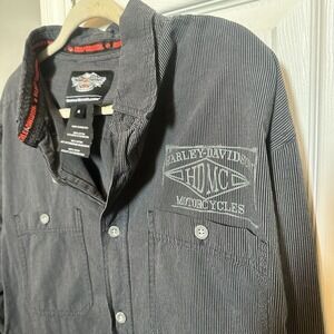 Harley Davidson Button Up Shirt Mens XL Black Pinstripe Long Sleeve Biker Logo